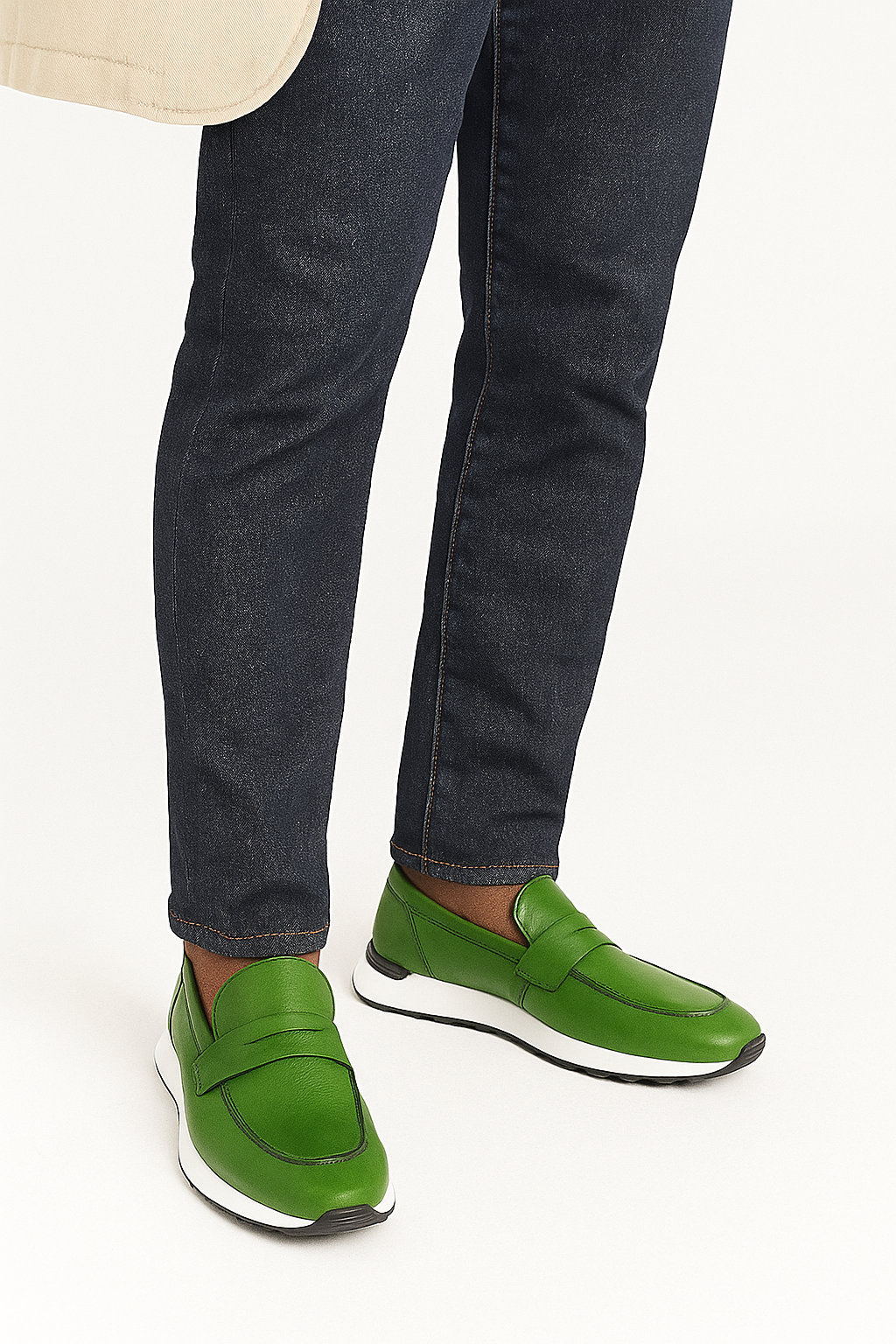 Olive Green Leather Men's Sneakers