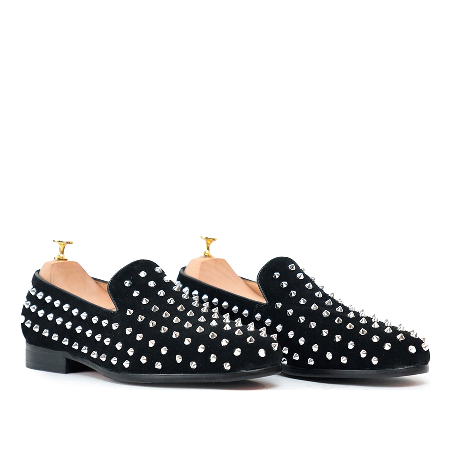 Suede Studded Slip On Loafers