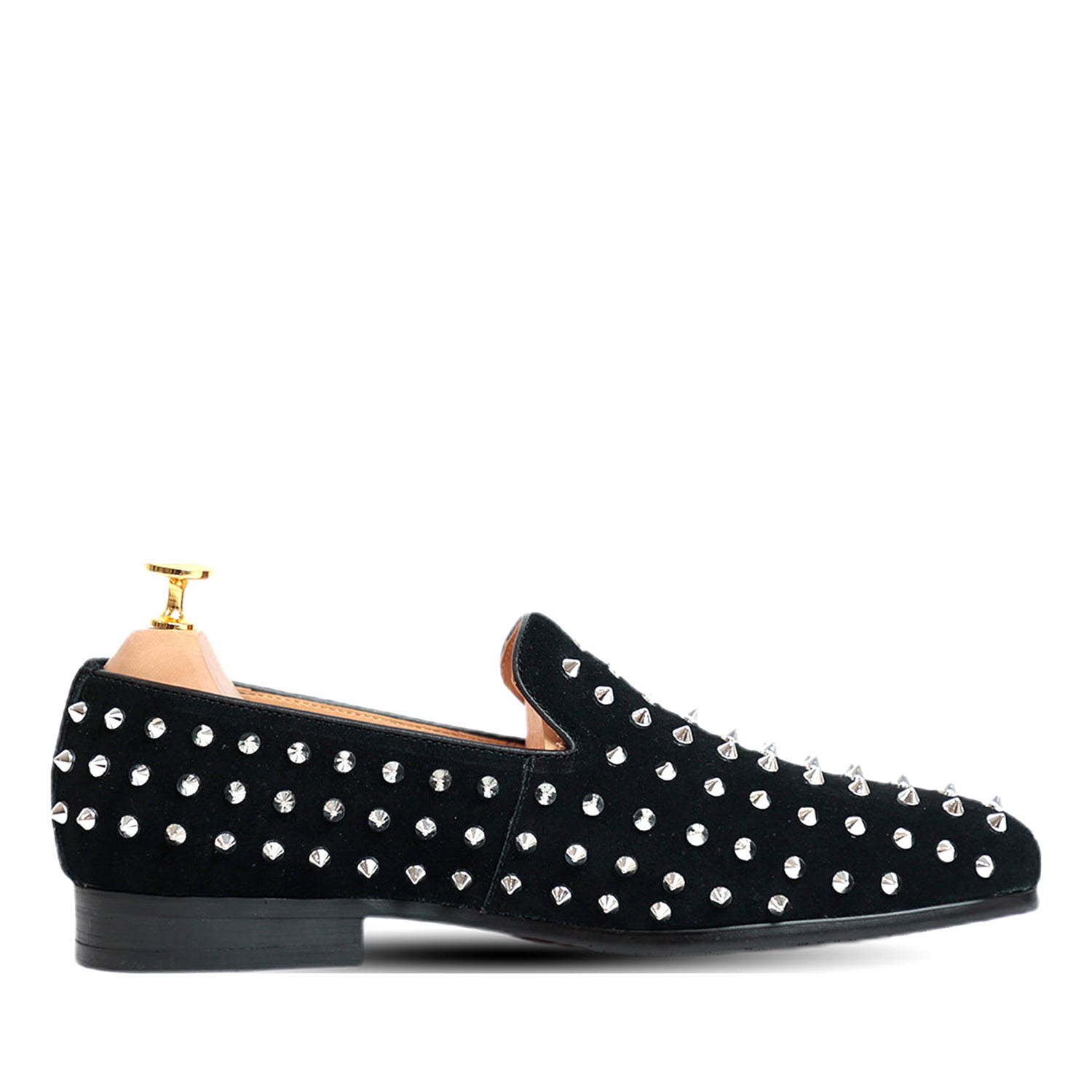 Suede Studded Slip On Loafers