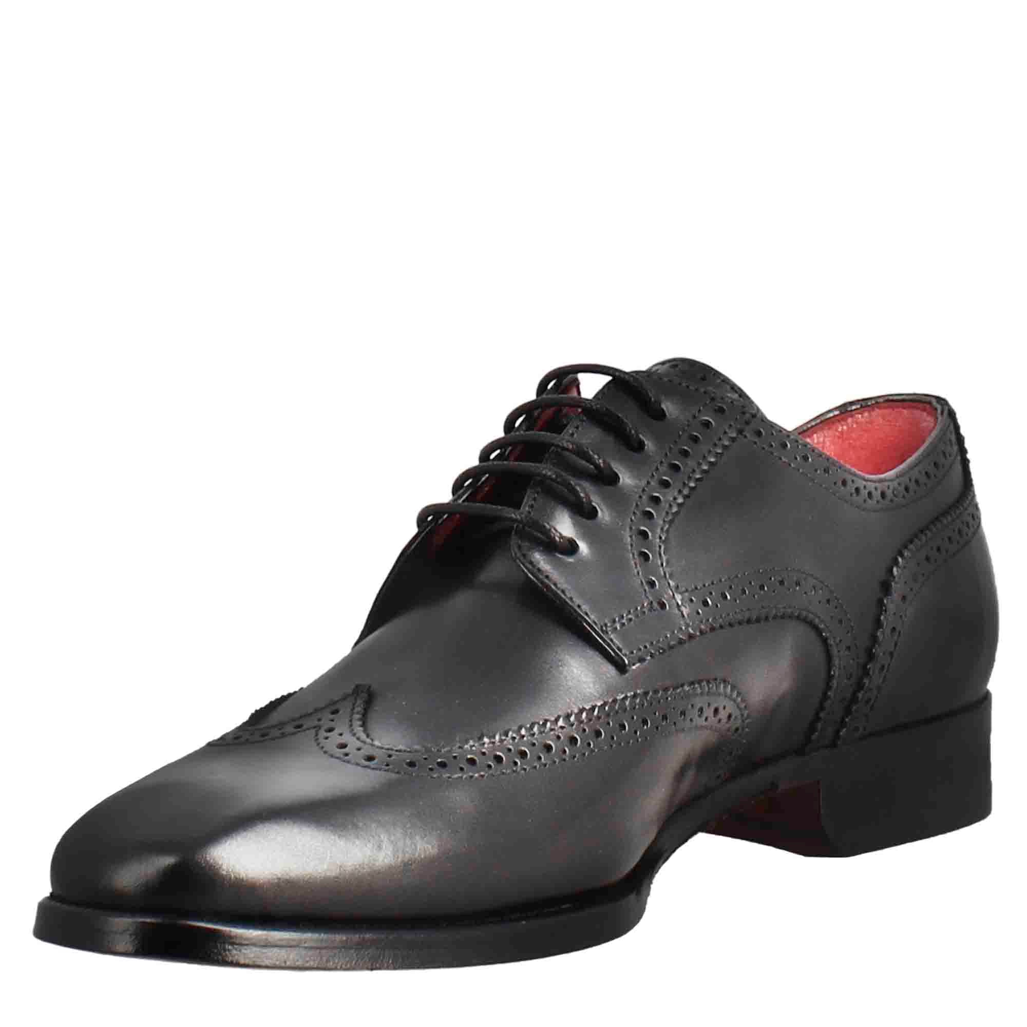 Black Leather Derby With Dovetail Square Toe