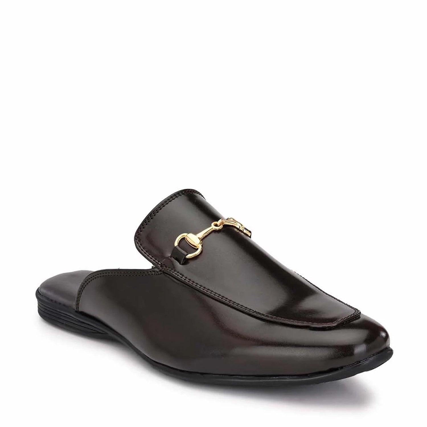 Brown Horsebit Buckle Mules