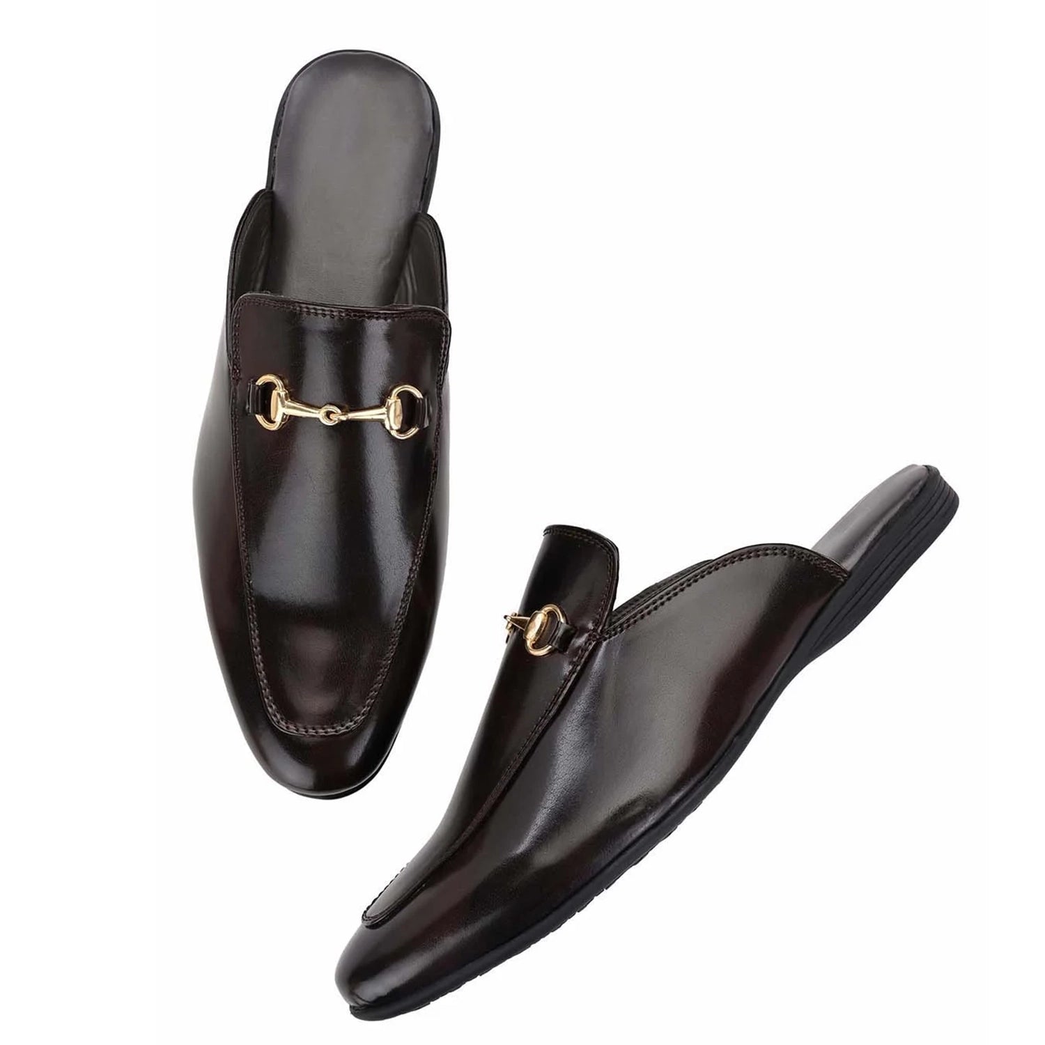 Brown Horsebit Buckle Mules