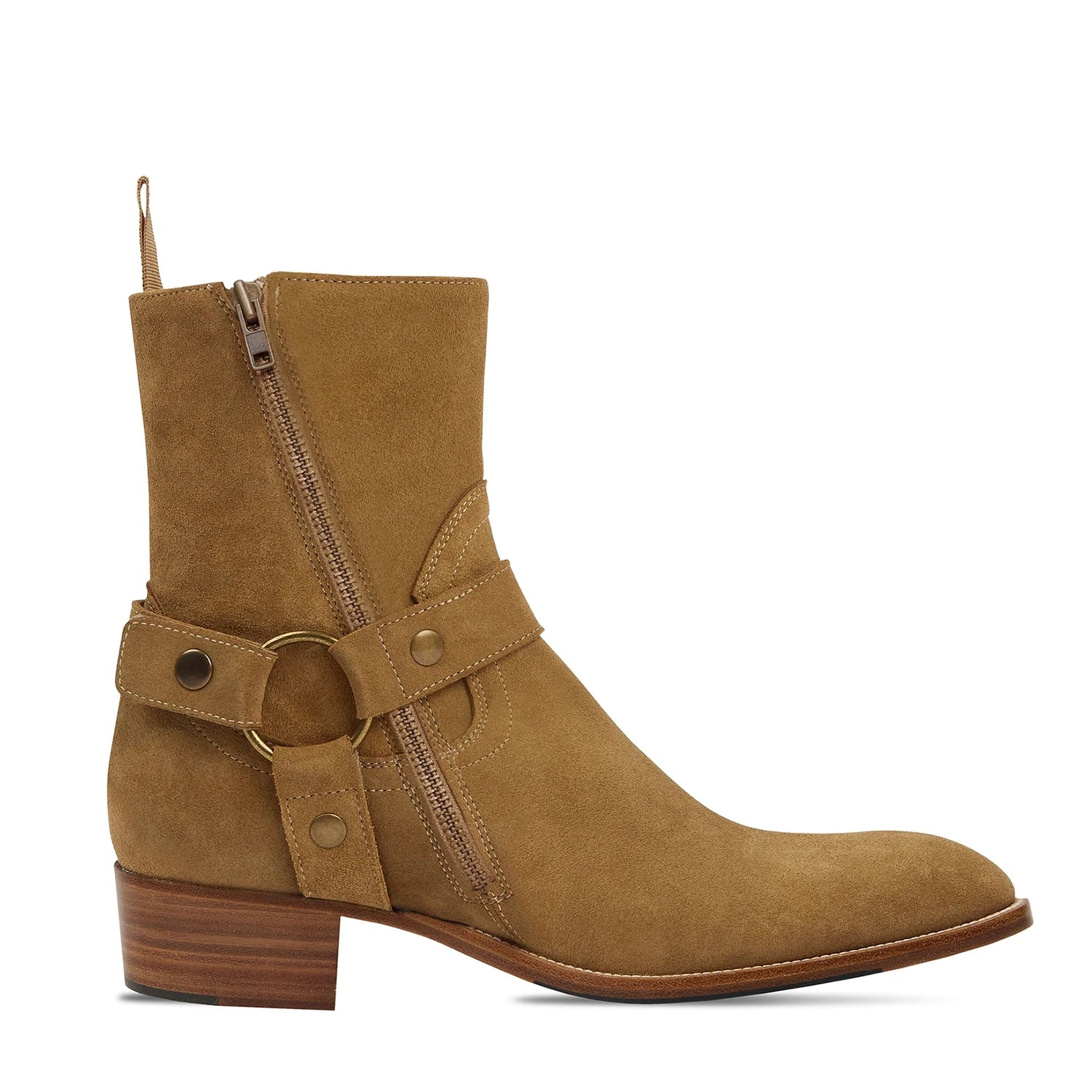 Harness Zip Boot - Camel Suede Leather