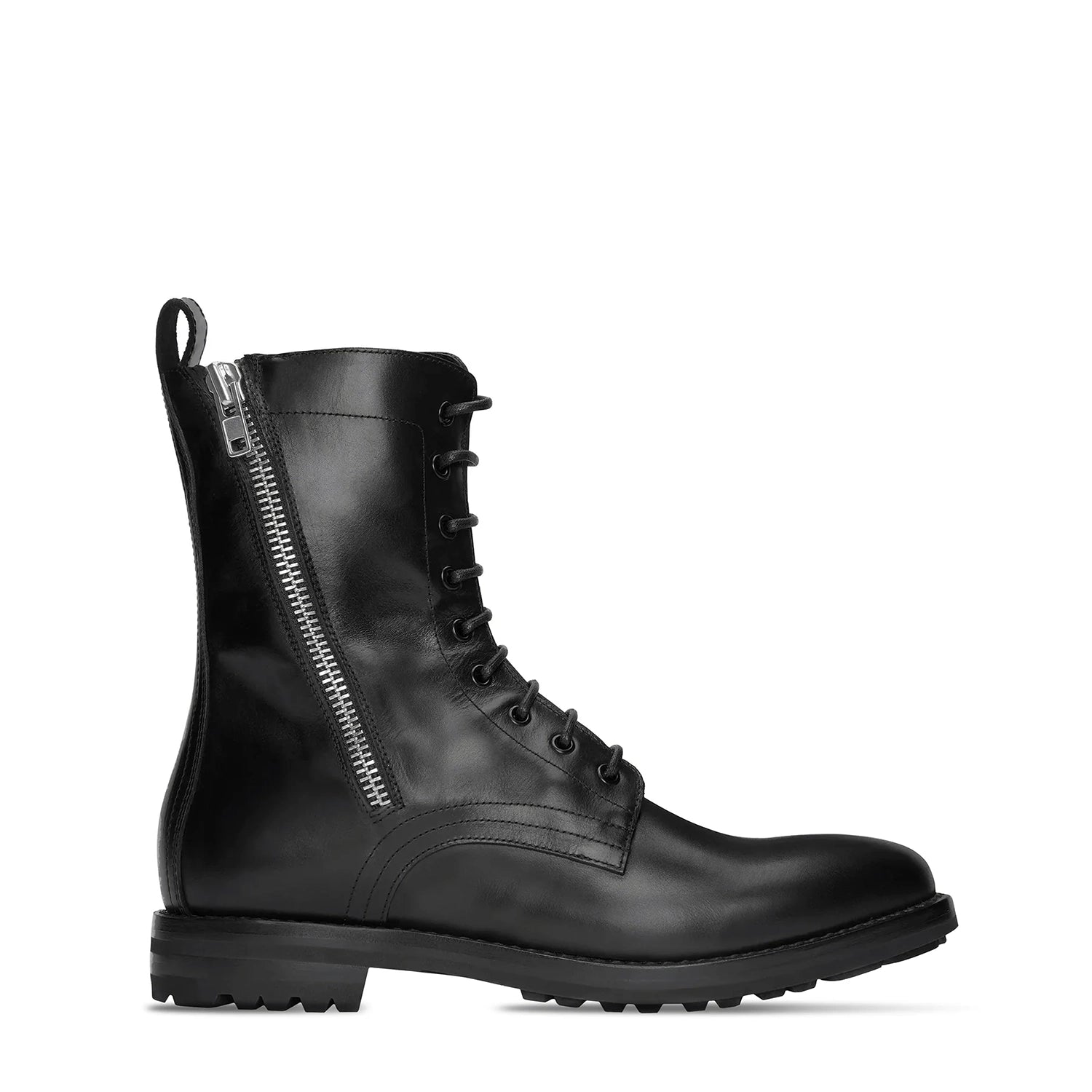 Sergio Zip Combat Boot - Black Leather