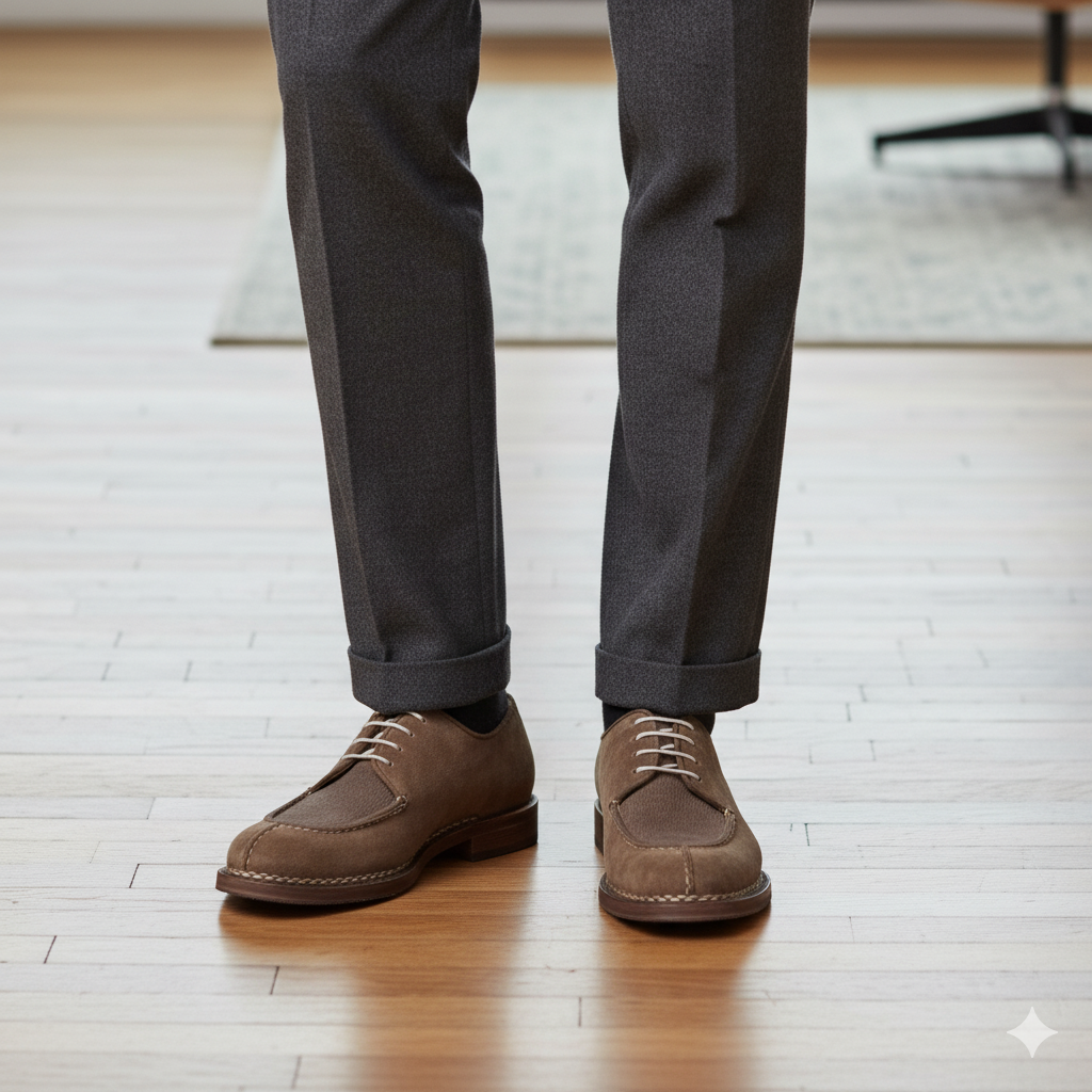 Suede Blucher Leather Derby Shoes