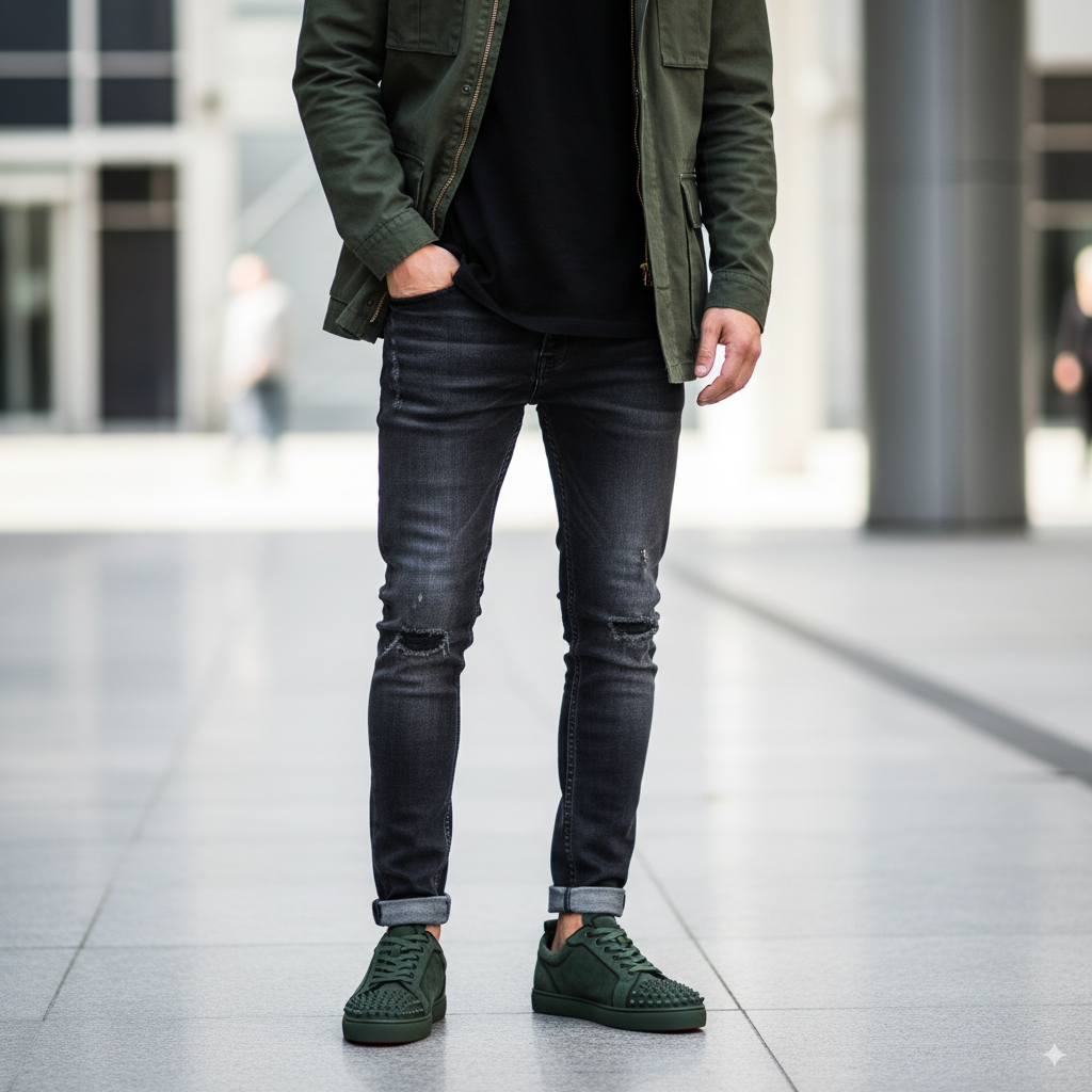 Men Suede Lace-Up Green Sneakers