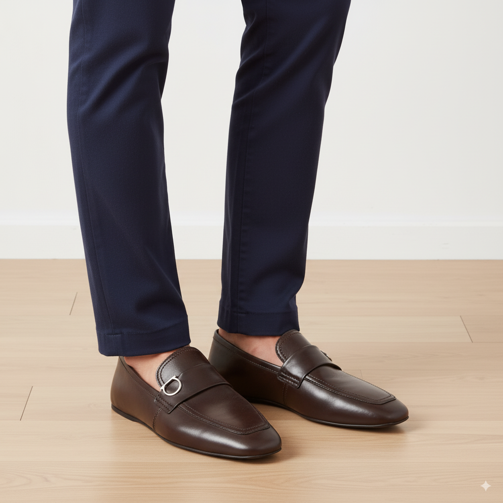 Dark Brown Plaque Leather Loafers