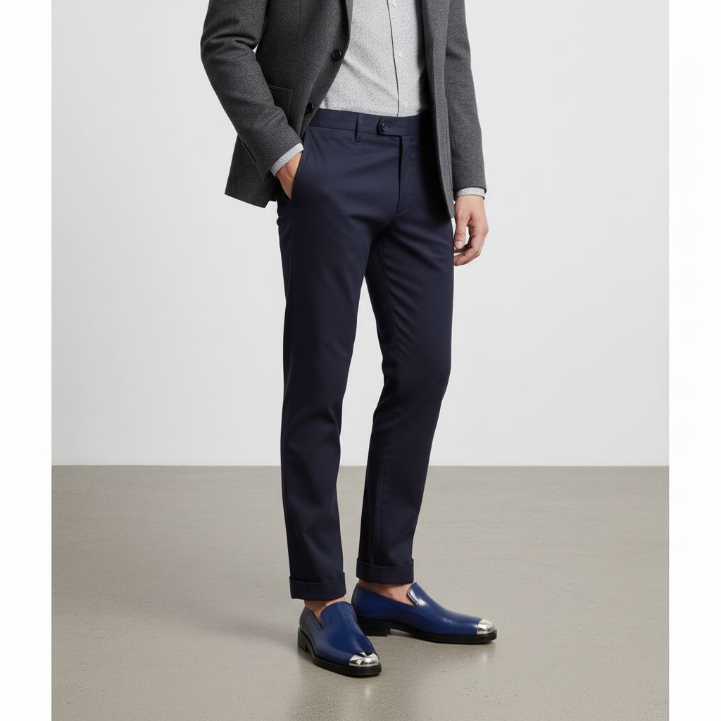 Men Silver Toe Solid Leather Loafers