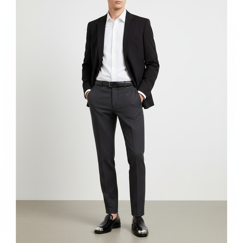 Men Silver Toe Solid Leather Loafers