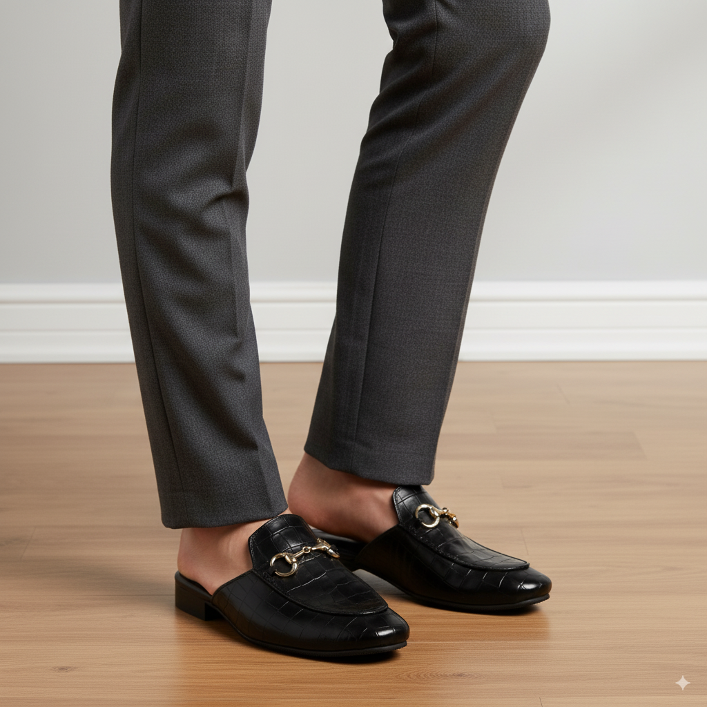 Deep Cut Leather Loafers Mules