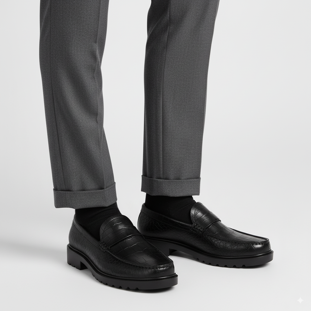 Men's Round Toe Croc Loafers Black