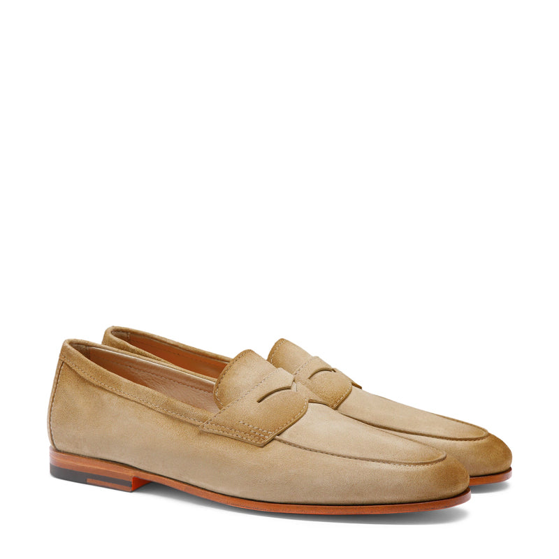 Men’s Natural Suede Penny Loafers – Classic Slip-On