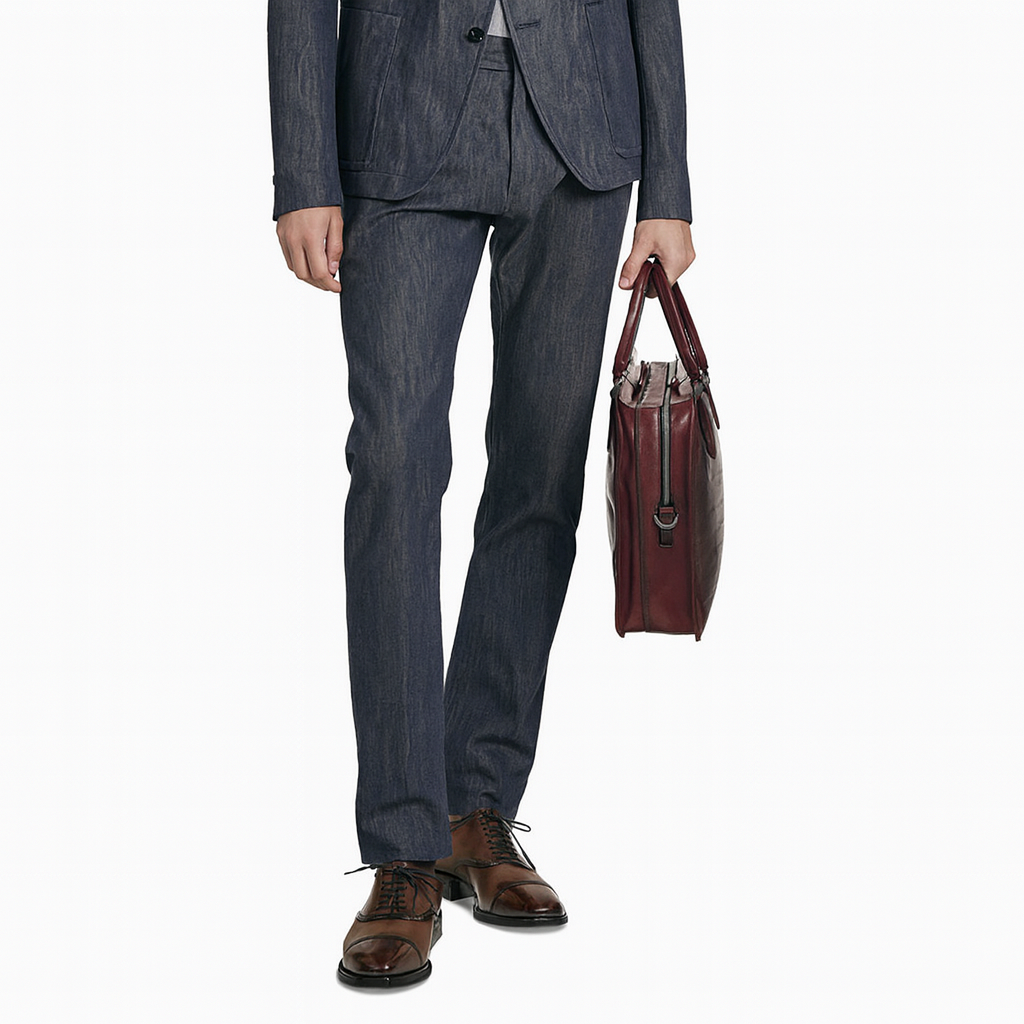 Grained Leather Burgundy Satchel