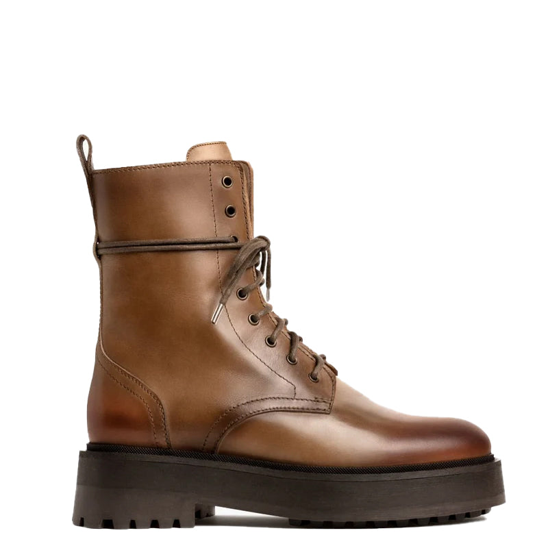 Lace-Up Leather High-Top Combat Boots