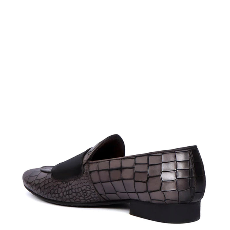Deep Cut Croco Double Monk Grey Shoe For Men