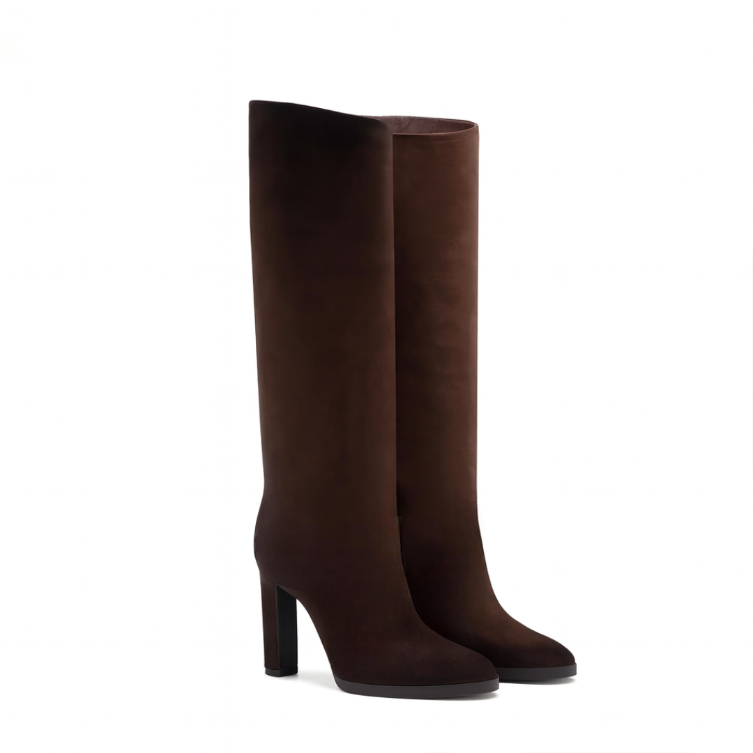 Knee High Suede Leather High-heel Women's Boots With Chain