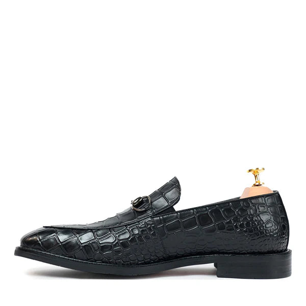 Brown Horse Bit Croco Slip On Loafers