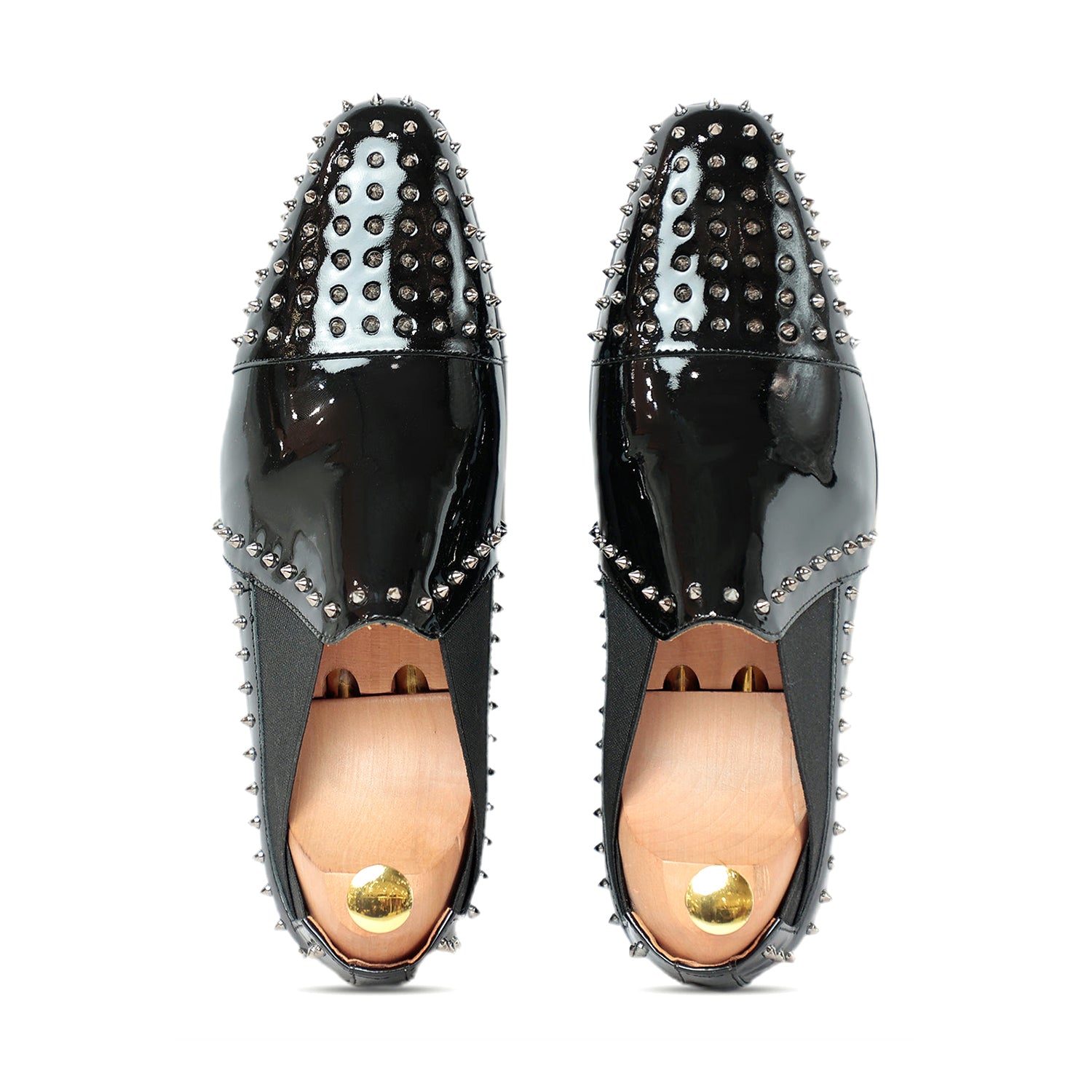 Black Patent  Studded Slip On Loafers