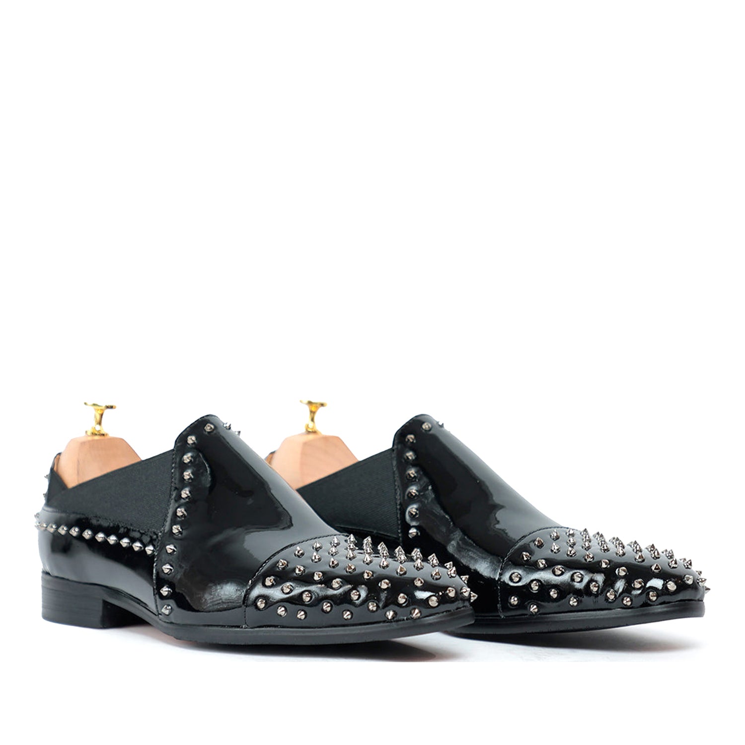 Black Patent  Studded Slip On Loafers
