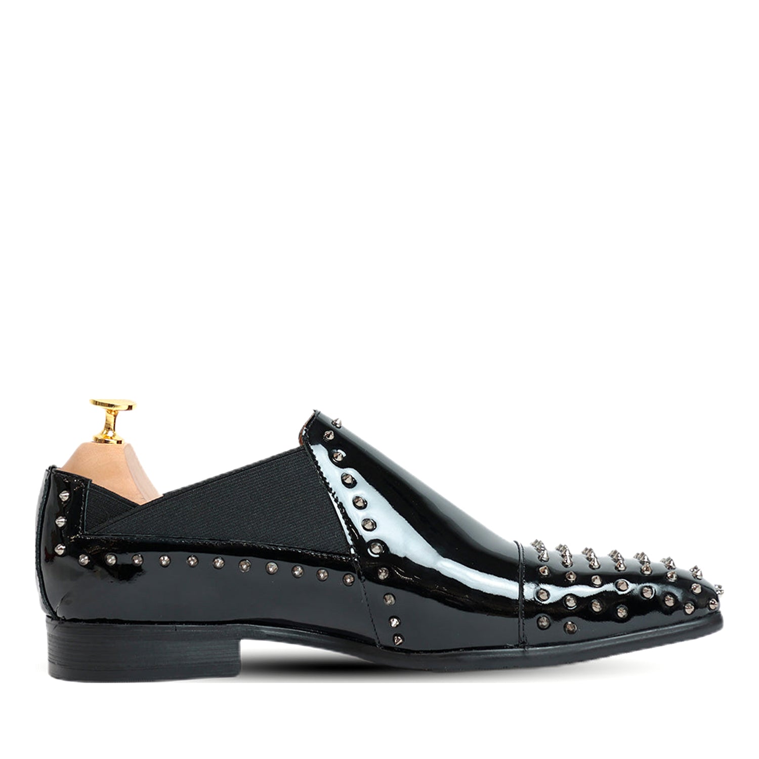 Black Patent  Studded Slip On Loafers