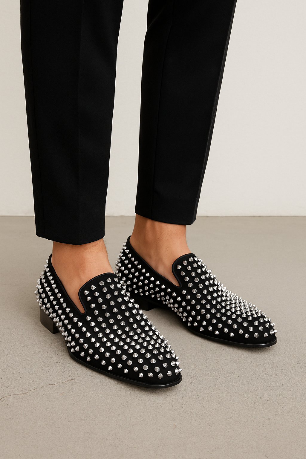 Italain Edition Spiked Slip-on Black Shoes for Men's