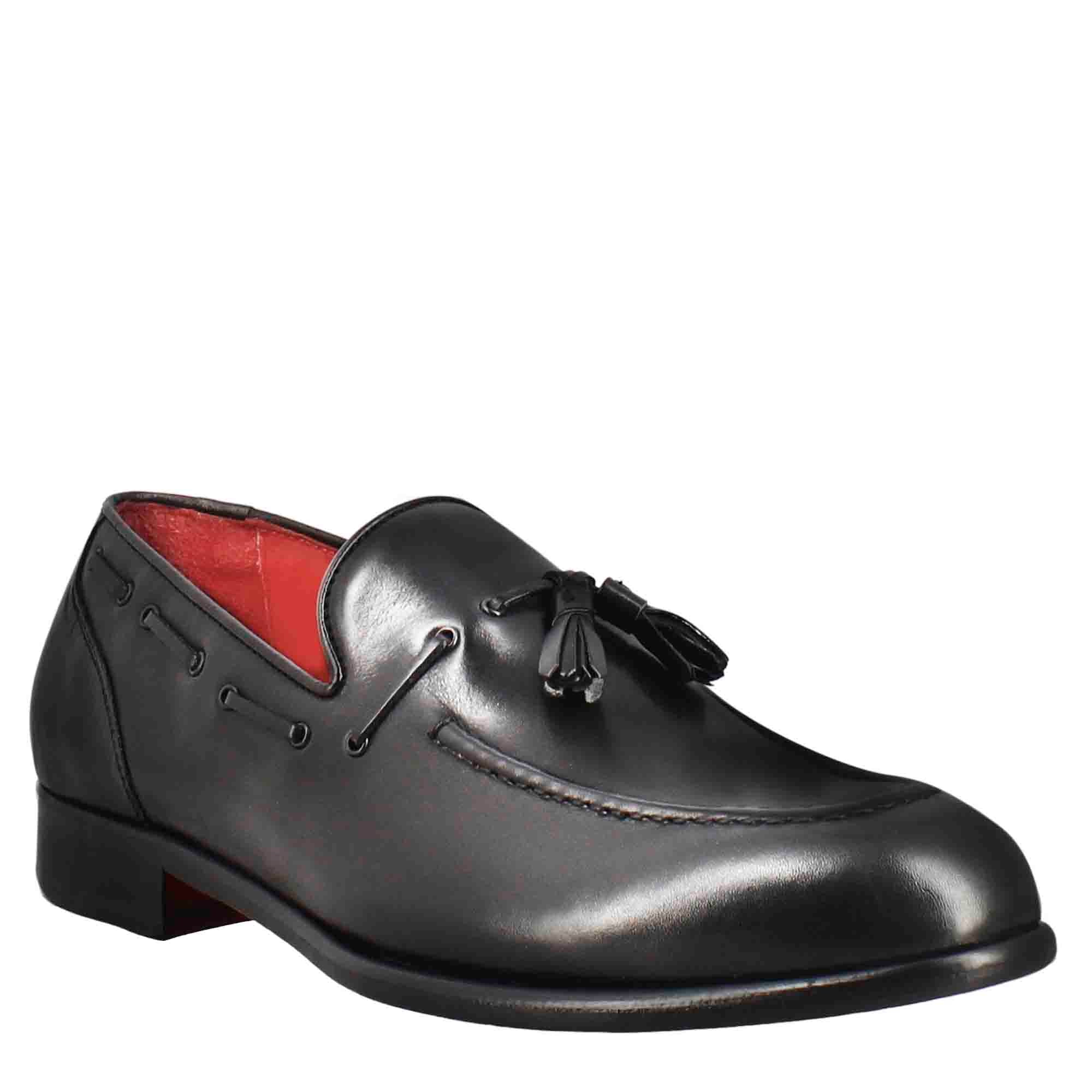 Black Leather Tassel Moccasin