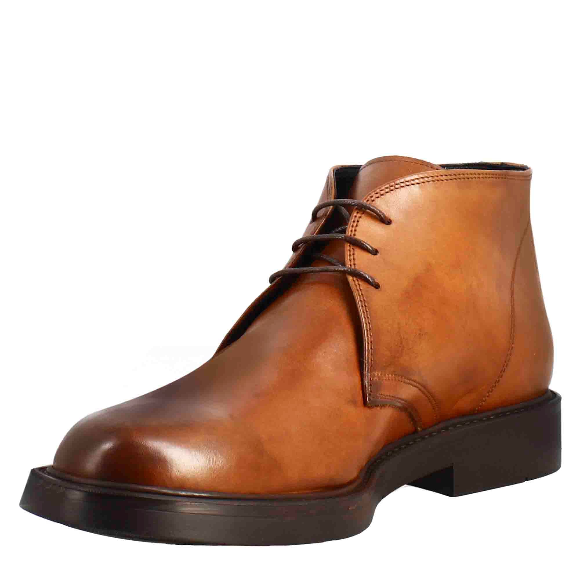 Brown Smooth Leather Ankle Boots