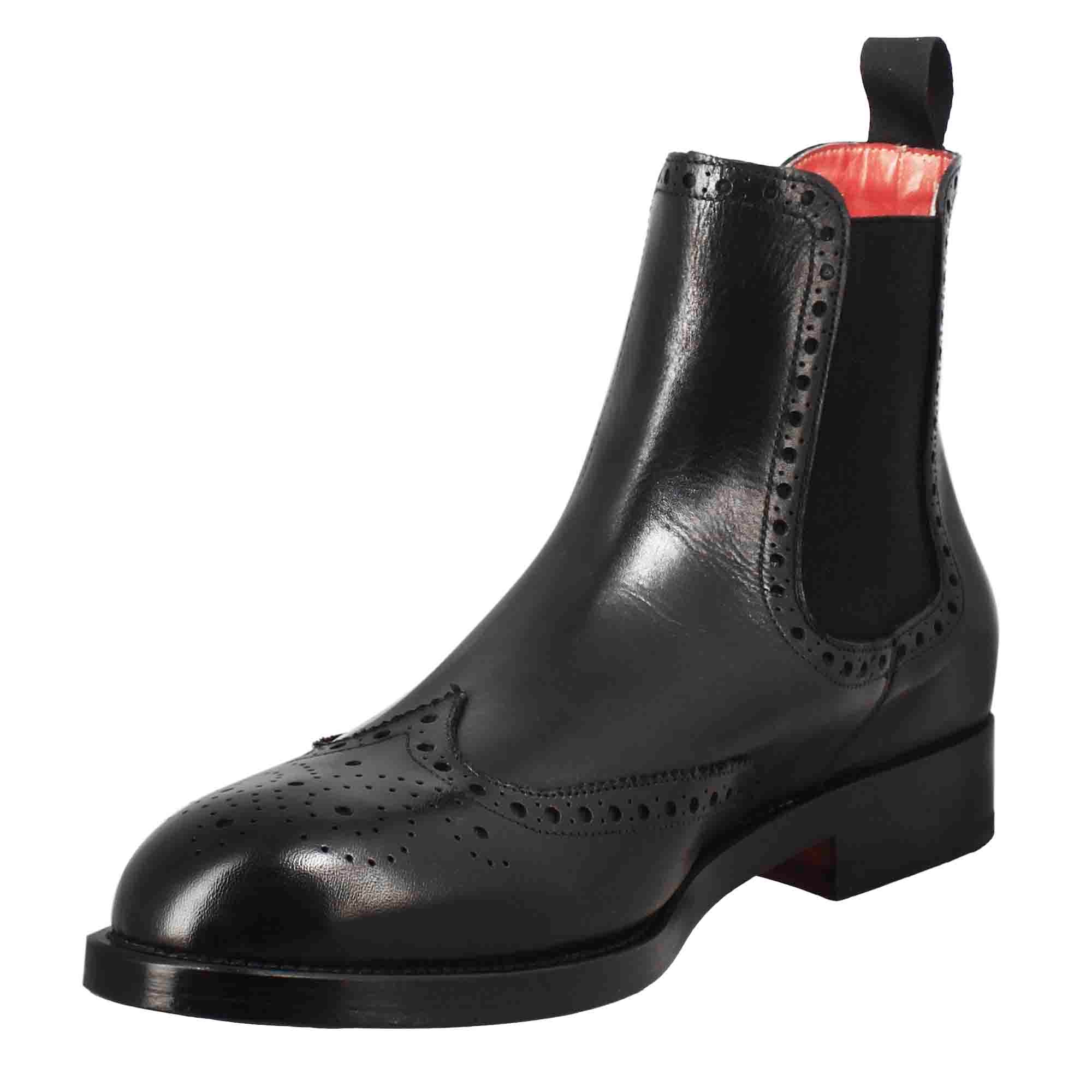 Black Chelsea Boot with Brogue Details