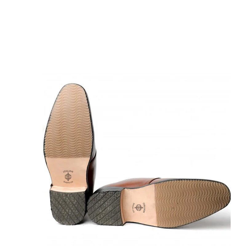 Men Polished Leather Single Monk Strap Shoe Tan