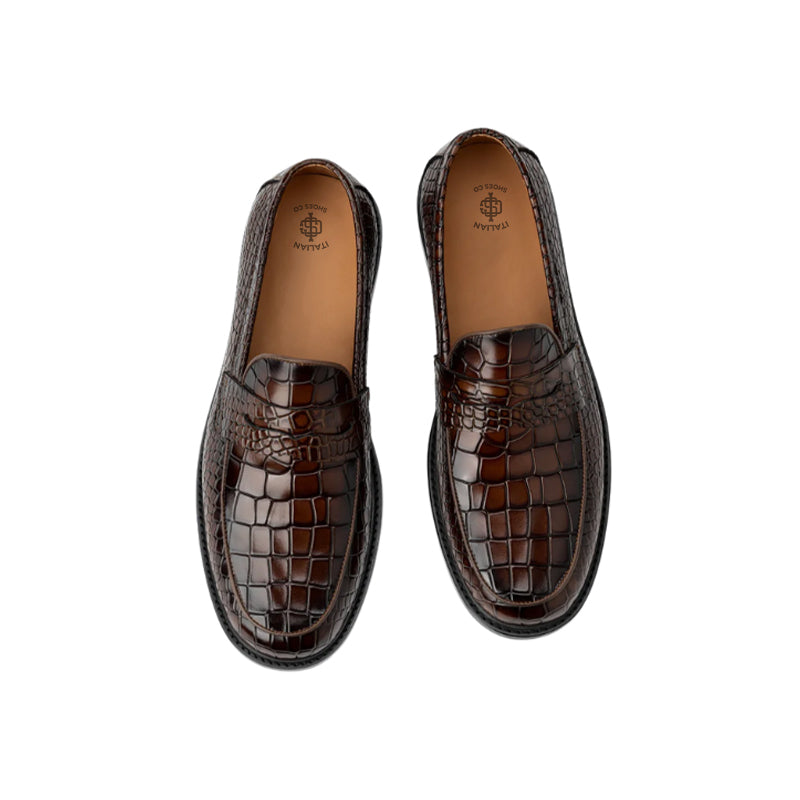 Croco Leather Printed Loafer Brown