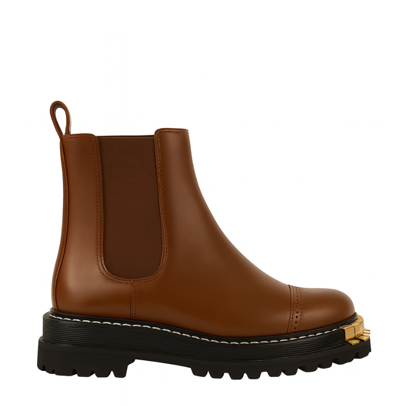 Luxury Brown Ankle Boots for Womens with Gold-accent Toe Detail