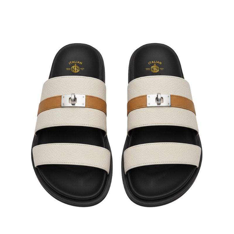 Classic Off-White Leather Multi-Strap Comfort Slipper