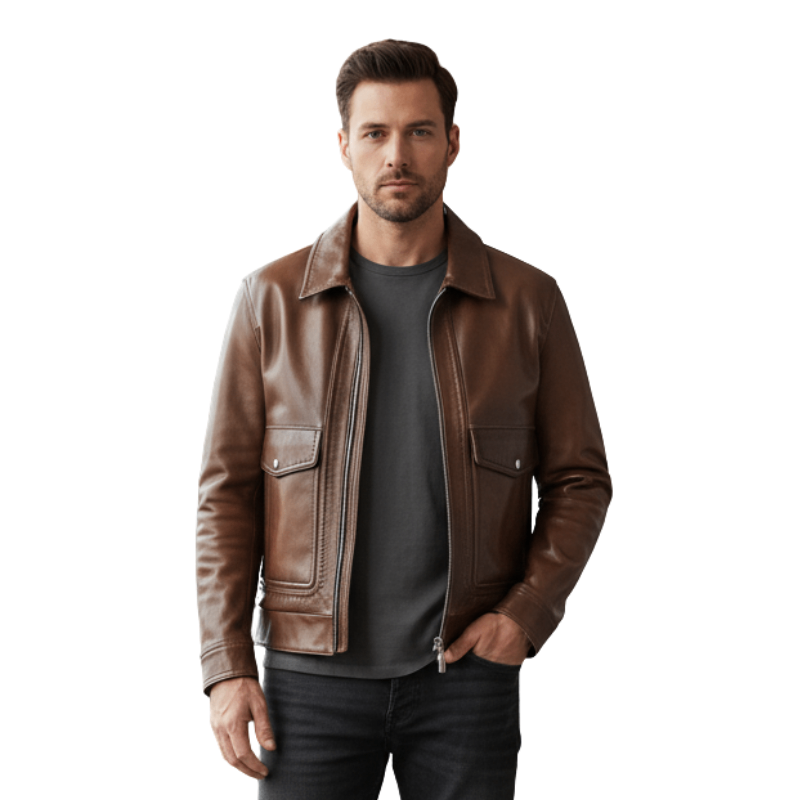Cognac Leather Classic Field Jacket