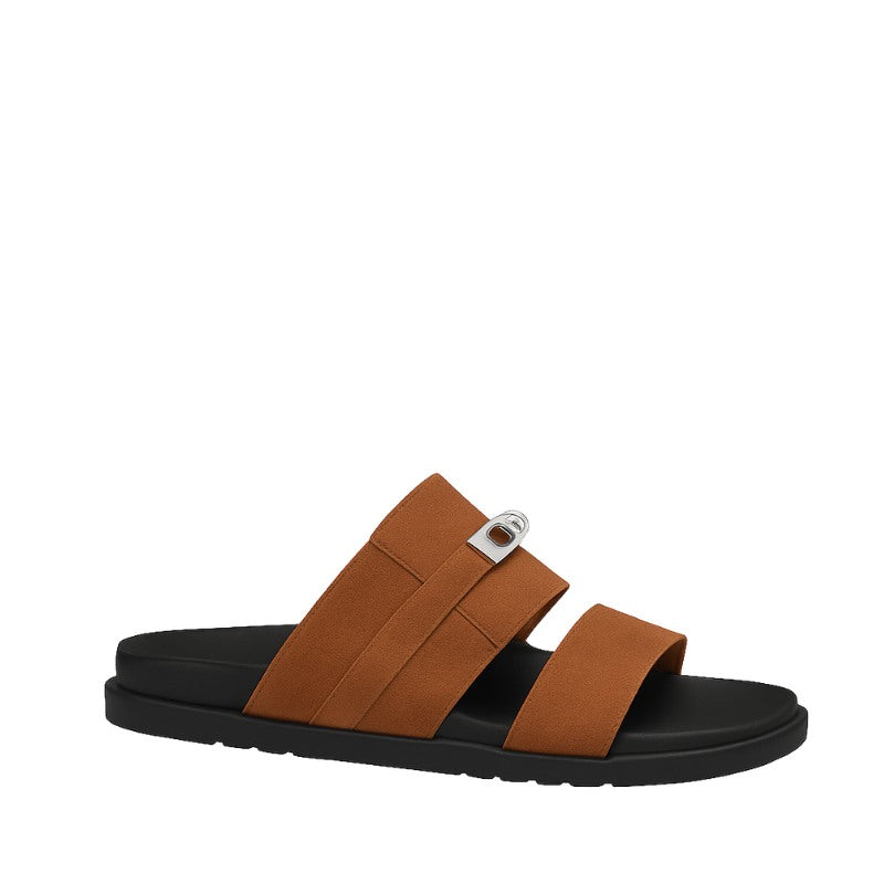 Multi-Strap Brown Suede Comfortable Slipper