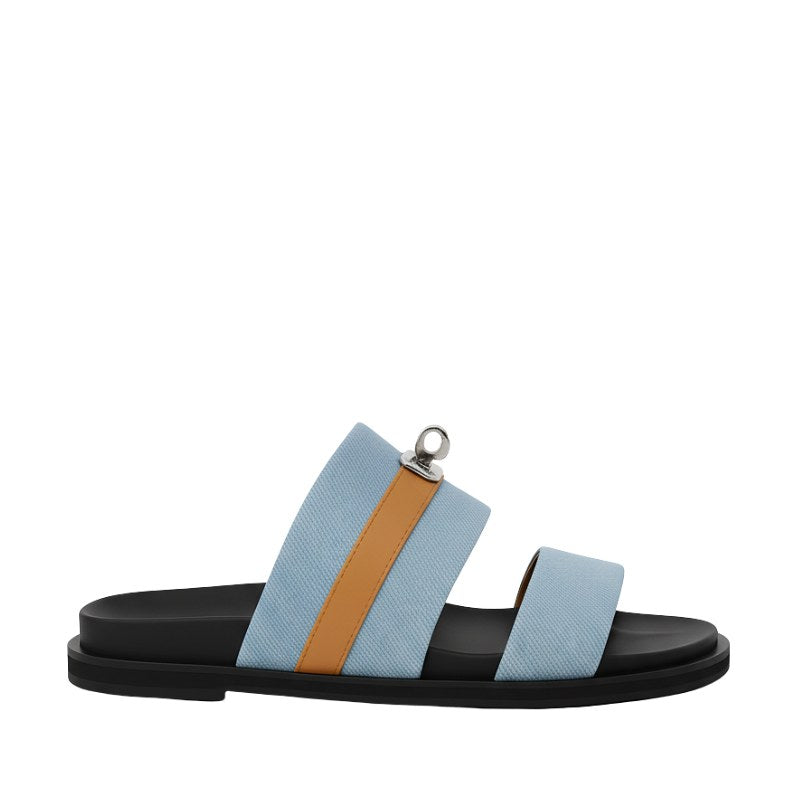 Light Blue Canvas Multi-Strap Comfort Slipper