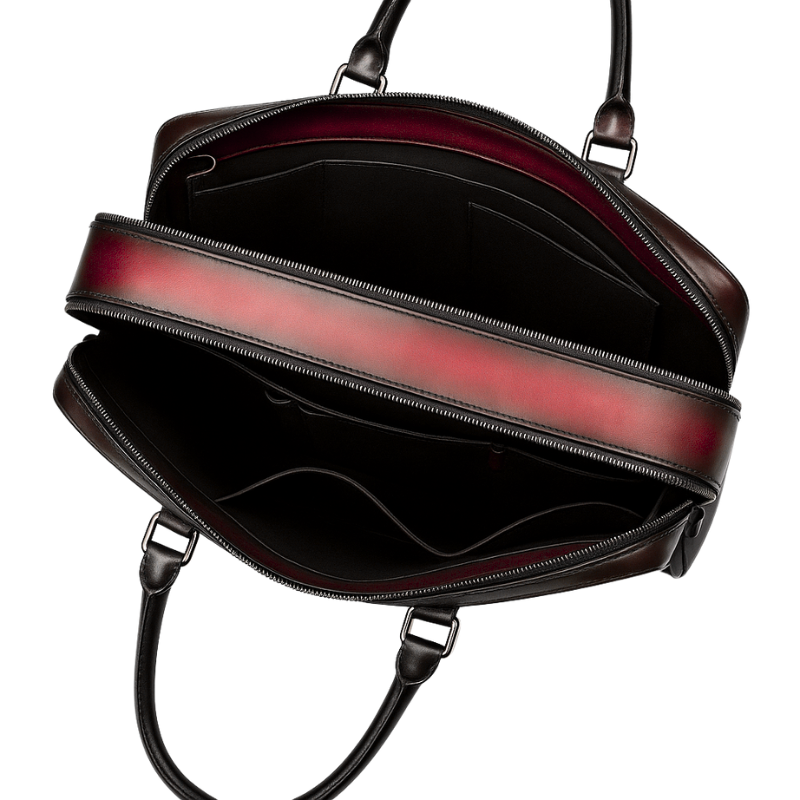 Men's Multifunctional Leather Luxury Burgundy Briefcase Bag