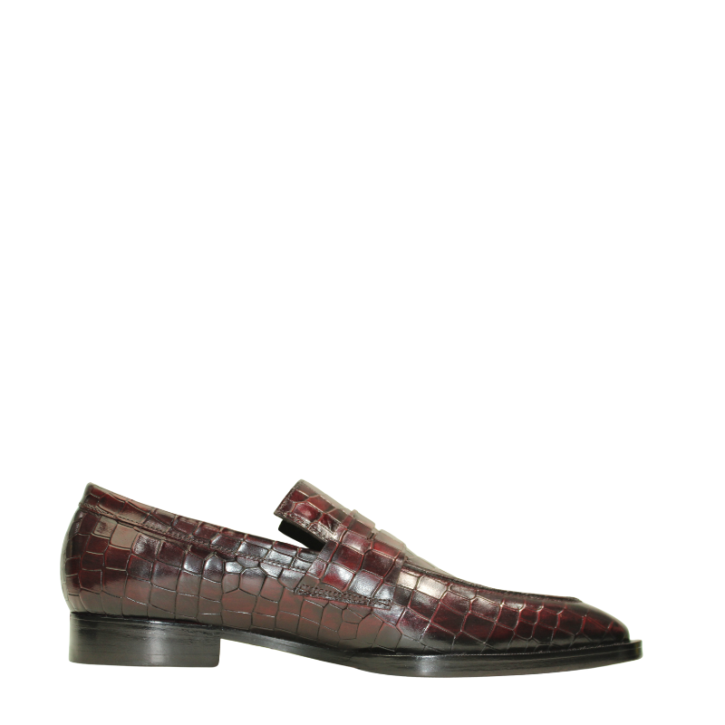 Luxury Croco Leather Brown Stitched Loafer Shoe