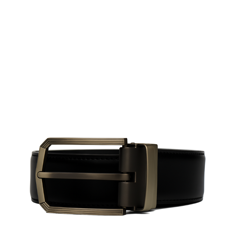 Plain Black Leather Reversible Belt with Autolock Silver Frame Buckle