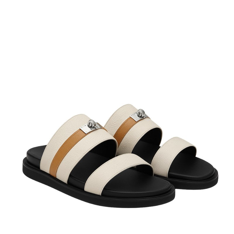 Classic Off-White Leather Multi-Strap Comfort Slipper