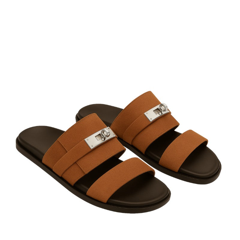 Multi-Strap Brown Suede Comfortable Slipper