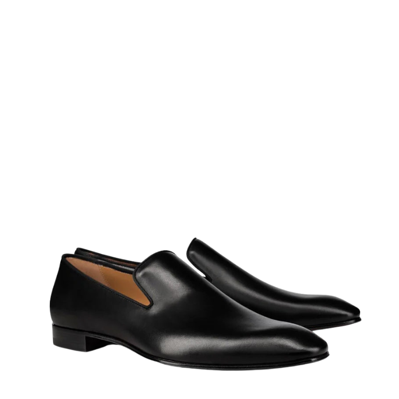 Pointed Toe Black Leather Slip-on Loafers