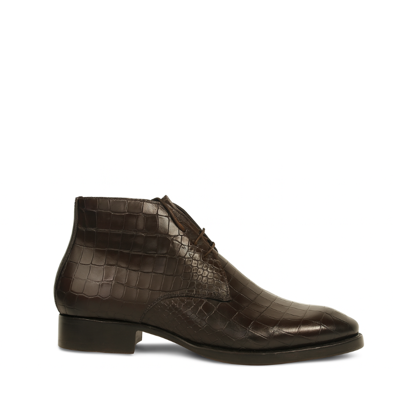 Croco Leather Chocolate Brown Chukka Boot for Men