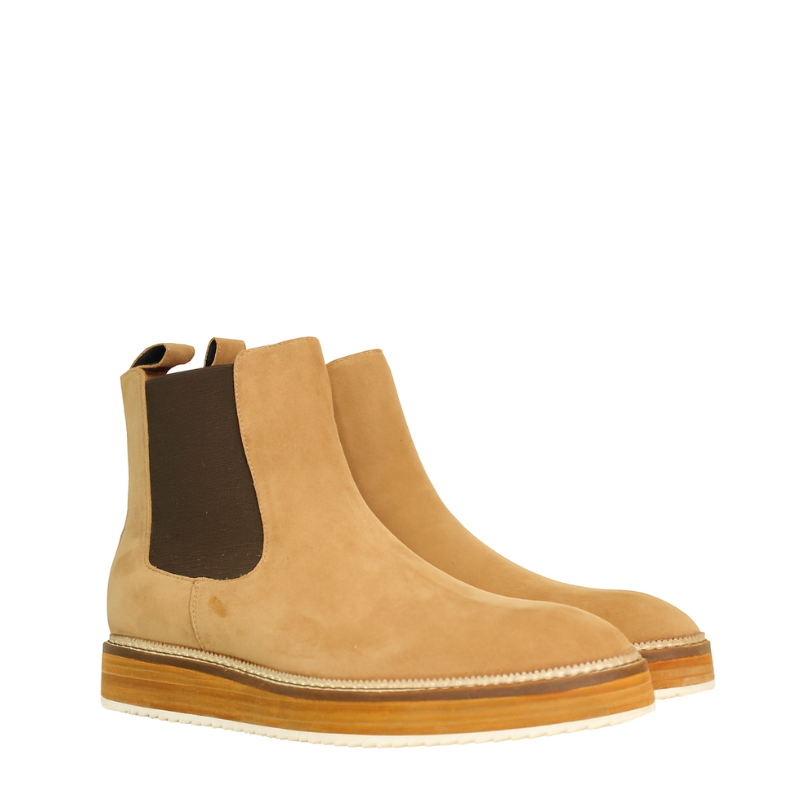 Luxury Suede Leather Tan Chelsea Boot with Hybrid Sole