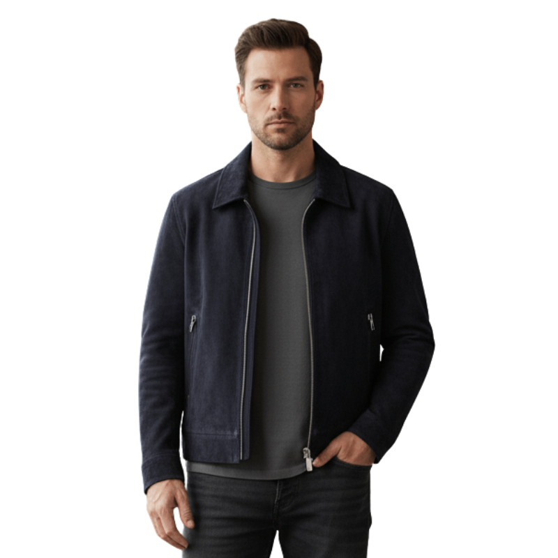 Italian Blue Suede Moto Jacket