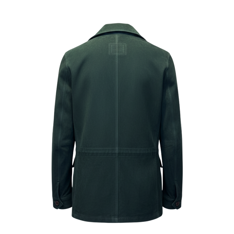 Luxury Dark Green Suede Four Flap Pockets Field Coat