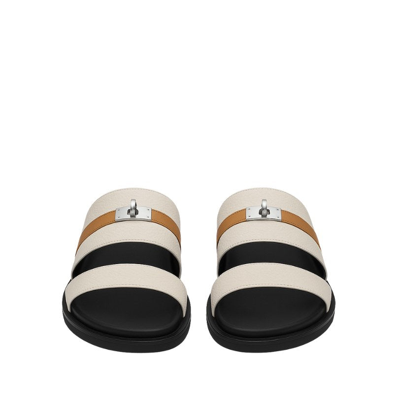 Classic Off-White Leather Multi-Strap Comfort Slipper
