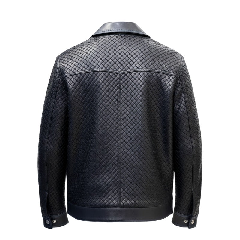 Luxury Black Woven Textured Leather Jacket