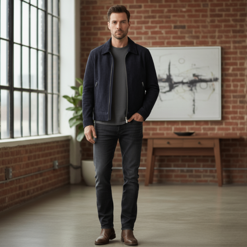 Italian Blue Suede Moto Jacket