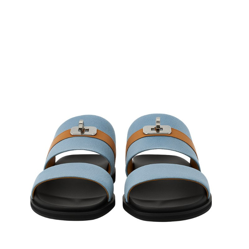 Light Blue Canvas Multi-Strap Comfort Slipper