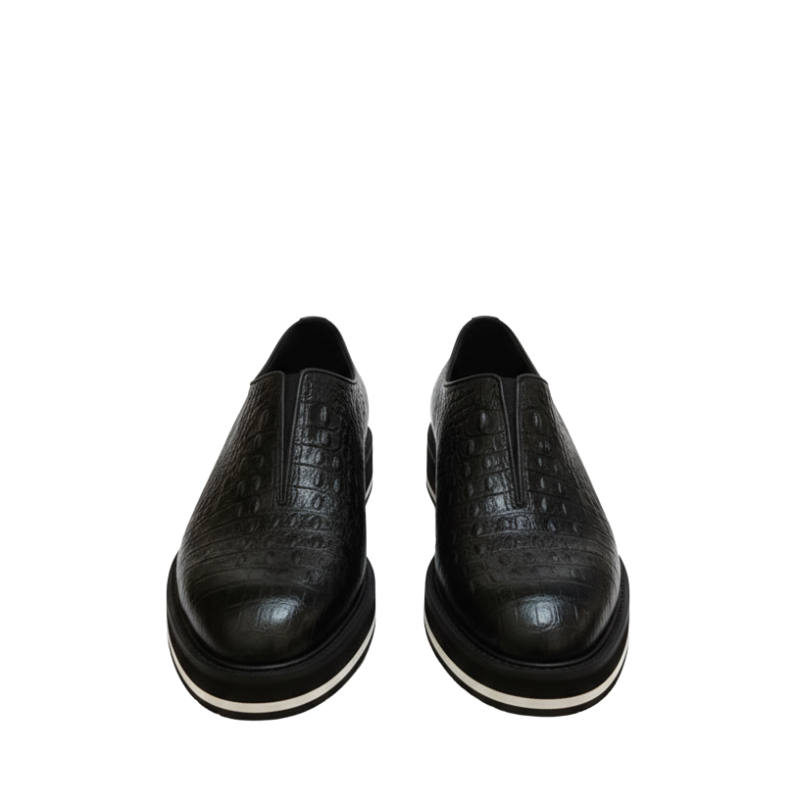 Italian Leather Black Sneaker with Stylish Hybrid Sole